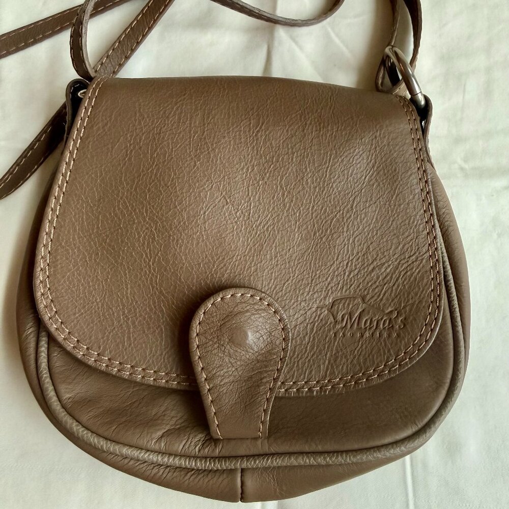 Italian Leather Small Crossbody Bag - Taupe